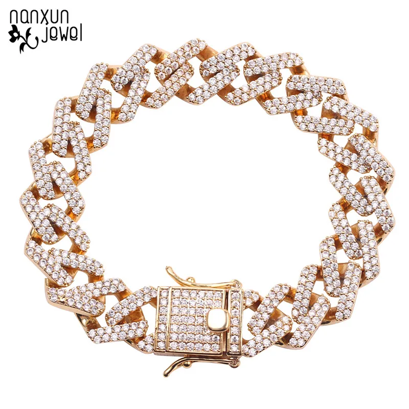 

Gold Color Personality Hip Hop Women Men's Bracelets Iced Out Cubic Zircon Miami Curb Cuban Link Chain Punk Bracelet Jewelry