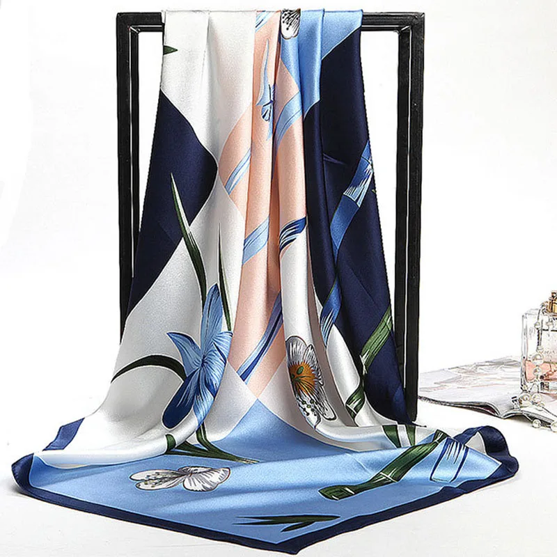 14MU шарфы из чистого шелка Echarpes Foulard бандана шарф и обертывания Роскошные брендовая шаль Женский Hijabs 90x90 см шелковый квадратный шарф - Цвет: COLOR 19