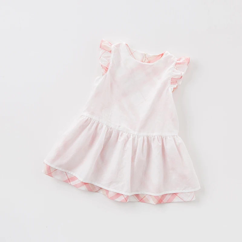 Dave bella/летнее розовое платье в клетку для маленьких девочек; милая детская одежда для малышей без рукавов в стиле Лолиты; костюмы; DB7211