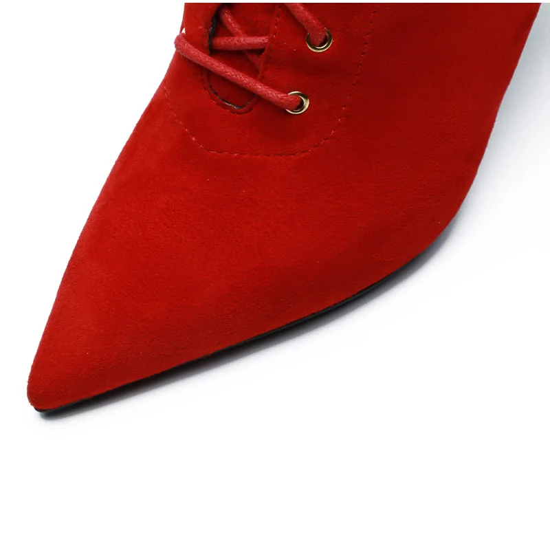 2018 Newest Luxury Rose Heel Bootie Red Lace Up High Heel Pumps Women Suede Party Autumn Shoes Women's Shoes