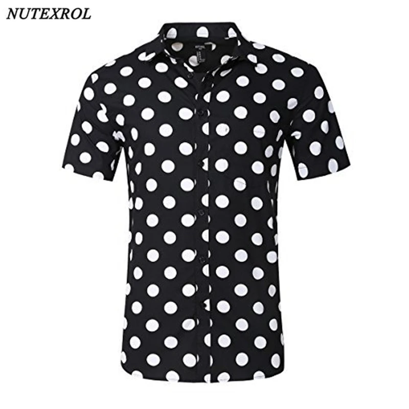 NUTEXROL Men's Premium Polka Dot Print Casual Shirt Short Sleeve Cotton