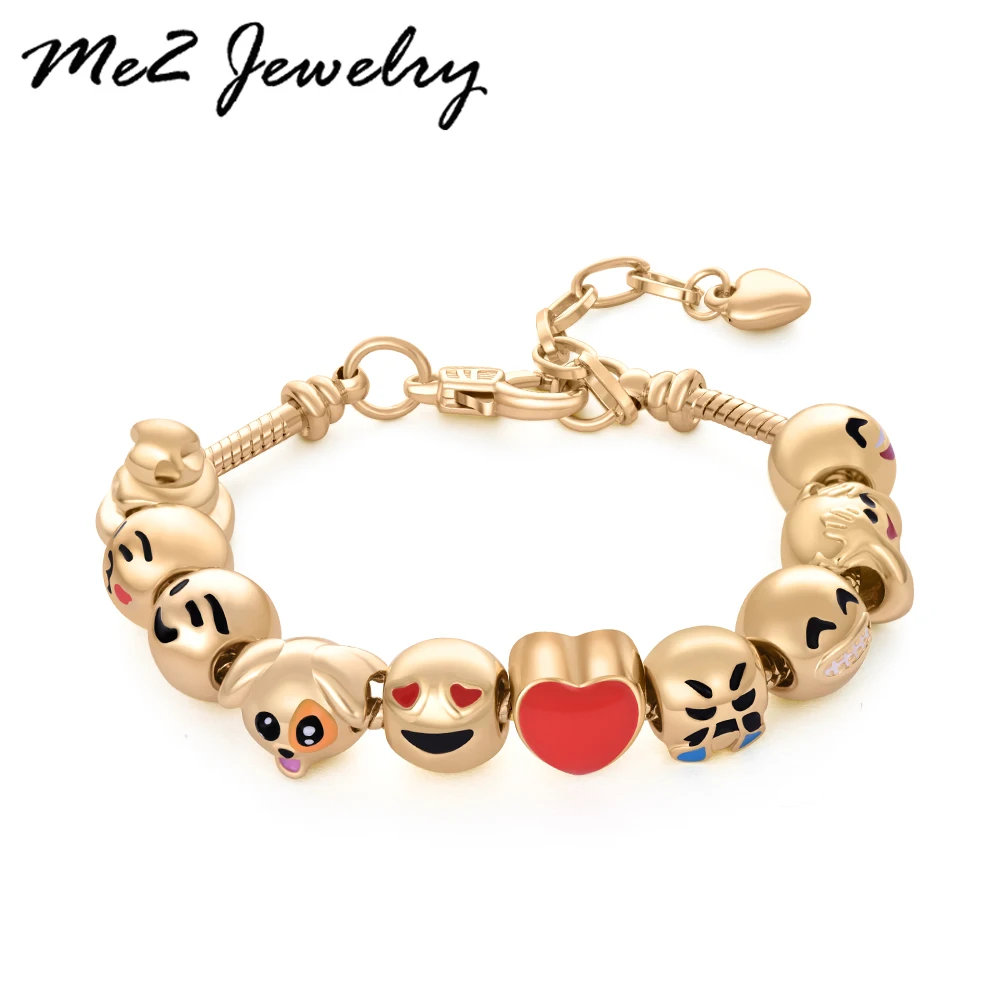 

Girl Gift!!! Fashion DIY Emoji Beads Charm Bracelets For Women Snake Chain Bracelets & Bangles Pulsera