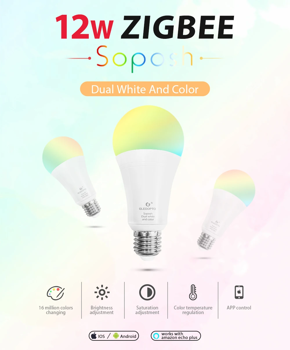 G светодиодный OPTO ZIGBEE 12 Вт RGBCCT светодиодный умный лампочка AC100-240V RGB и двойной белый цвет светодиодный лампочка zigbee zll 3,0 RGBWW работает с alexa