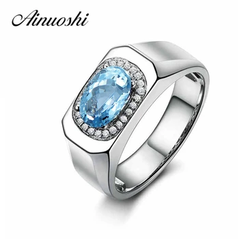 

AINUOSHI 1.5 Carat Oval Cut Natural Blue Topaz Halo Ring Pure 925 Sterling Silver Unique Halo Ring for Fashion Female and Male