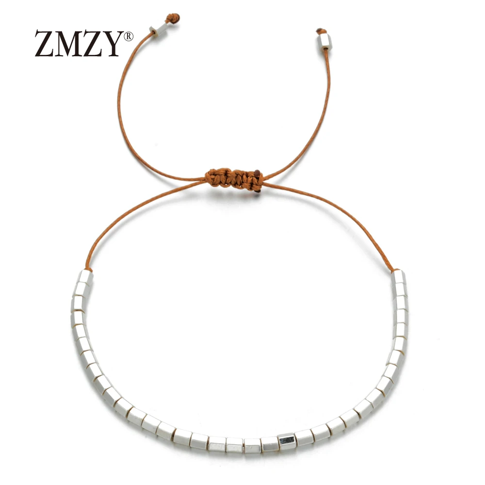 ZMZY Adjustable Square Gold/Silver Color Hematite Bracelets Minimalist Small Beads Braclet For Women Yogo Biker Hand Jewelry