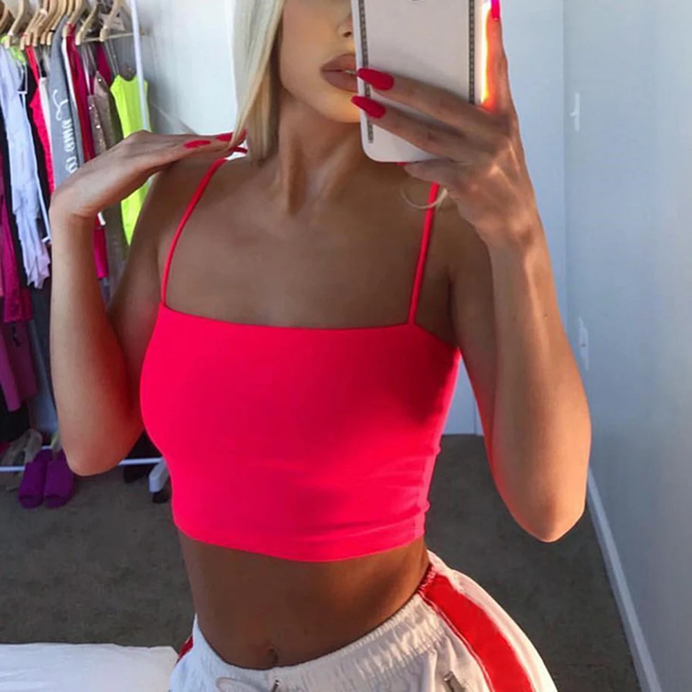 

Solid Sleeveless Top Skinny Clothing Women Crop Top Sexy Backless Camisole Summer Spaghetti Strap Tank Top