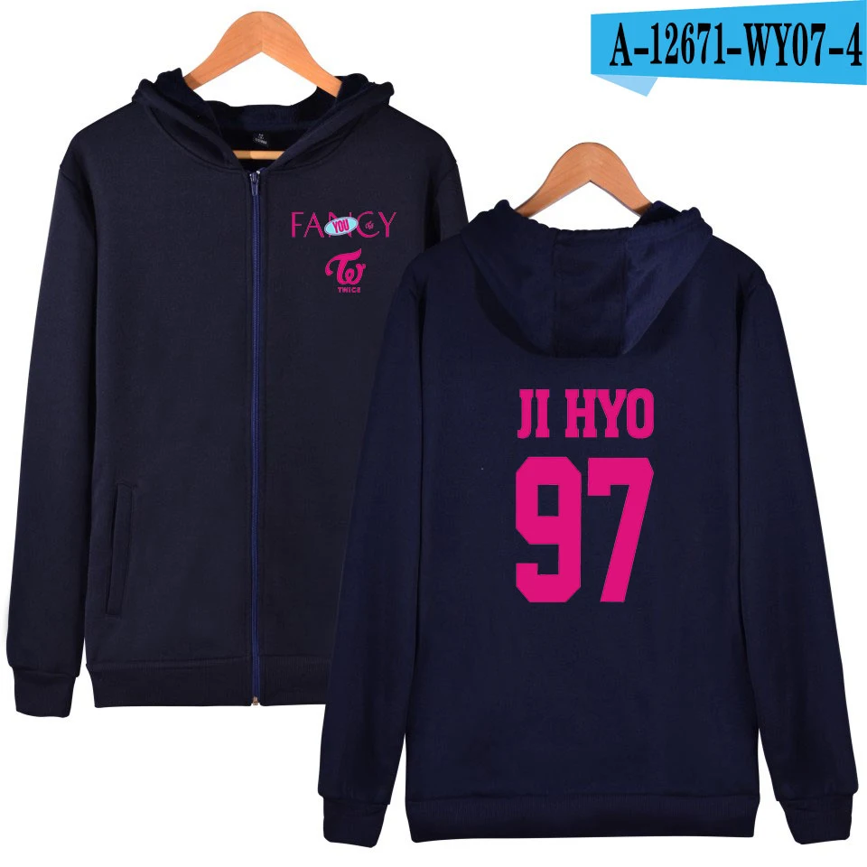 Twice Fancy толстовки с принтом Harajuku Kawaii Повседневная Женская/мужская одежда Популярные K-pops толстовки на молнии Большие размеры - Цвет: navy