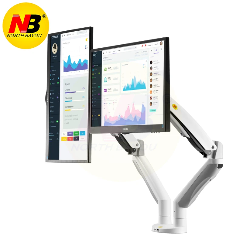  NB F195A aleación de aluminio 22-32 pulgadas Dual LCD LED Monitor montaje Gas Spring Arm Full Motio
