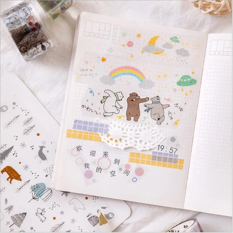 25 мм * 3 м Kawaii путешествия время животных/планеты/лес прозрачная Маскировочная
