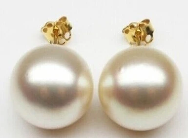 

Hot sell Noble- ry00499 Pair natural 12-13mm south sea genine white perfect round pearl stud earring AAA A0422