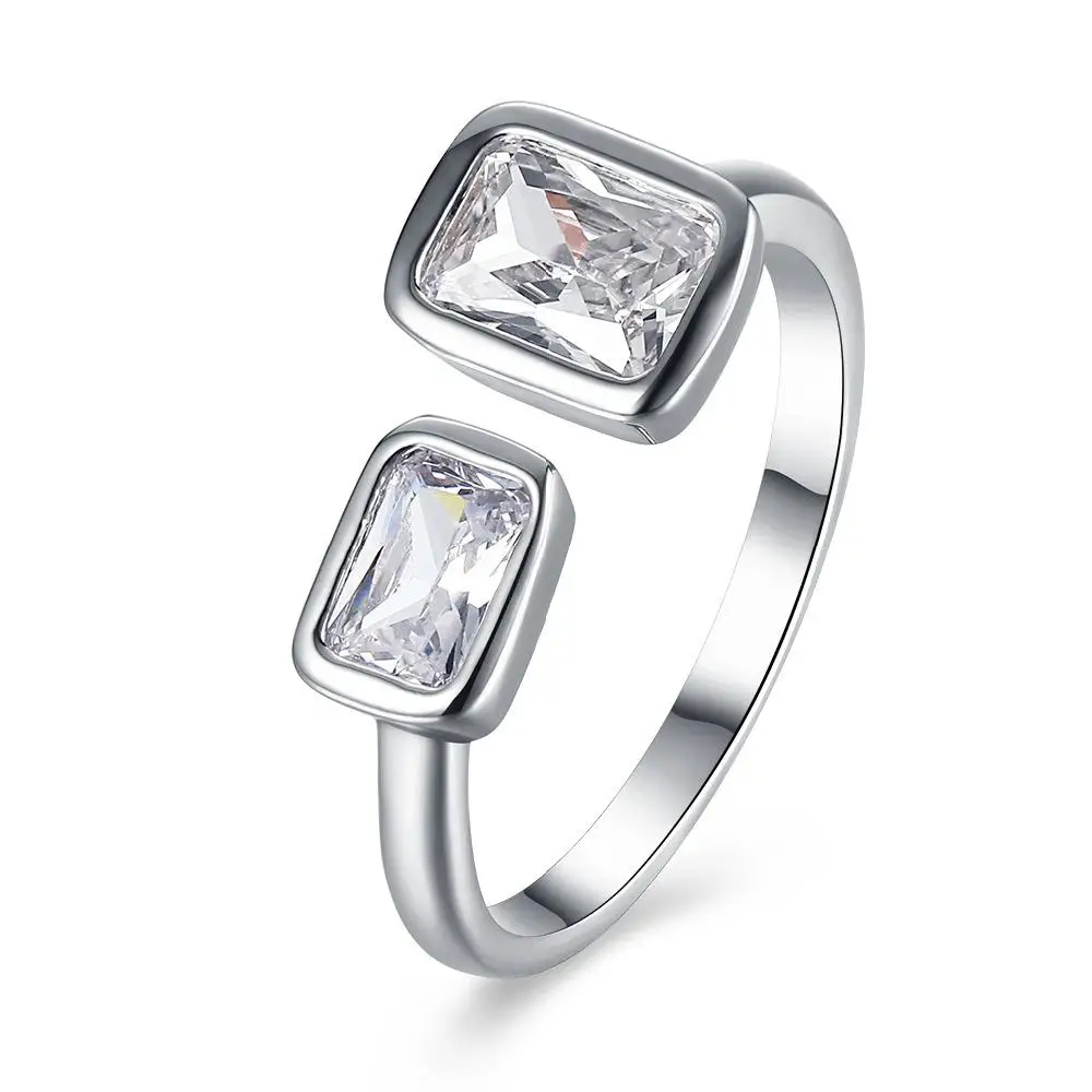 H:HYDE Double Square CZ Zircon Open Ring Engagement Wedding For Women Anel Jewelry Love Bague Anillos Mujer Gift