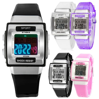 

SYNOKE LED Digital Electronic Relojes Waterproof Kids Watch Colorful PU Sports WristWatch hot