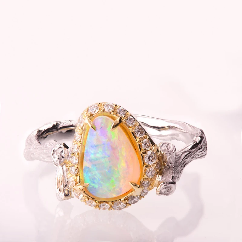 

2019 Beautiful Tree Branch Ring High quality Romantic Colorful CZ Big Opal Jewelry for Women unique wedding Bands finger rings