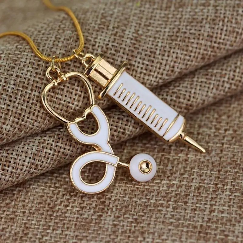 

Fashion Premium Alloy Medical Stethoscope Syringe Shape Design Charm Necklace Pendant Drop Women Girl Jewelry Accessary