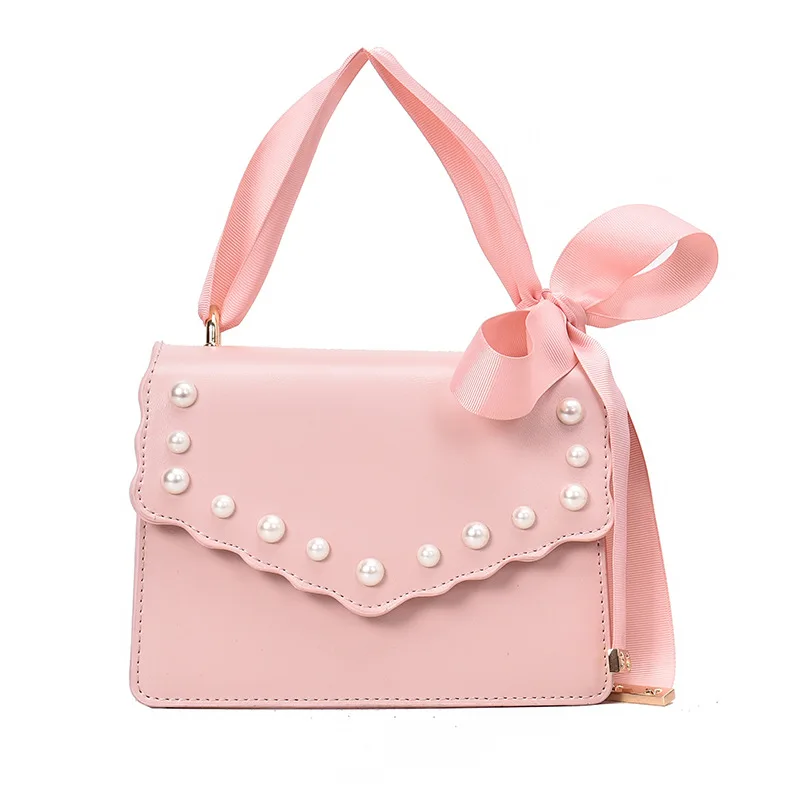 

2019 New Fashion Tide Wild Handbag Pearl Lace Up Simple Solid Color Bag Shoulder Women Diagonal Handbag A702