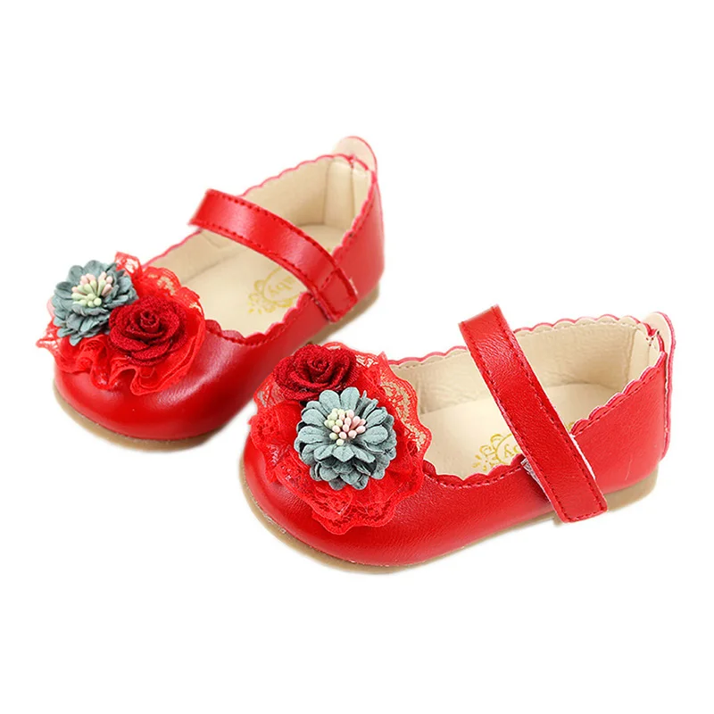 

COZULMA Kids Fashion Hook & Loop Casual Shoes Girls Lace Flower Princess Shoes Children's Baby Soft Sole Shoes Size 21-30