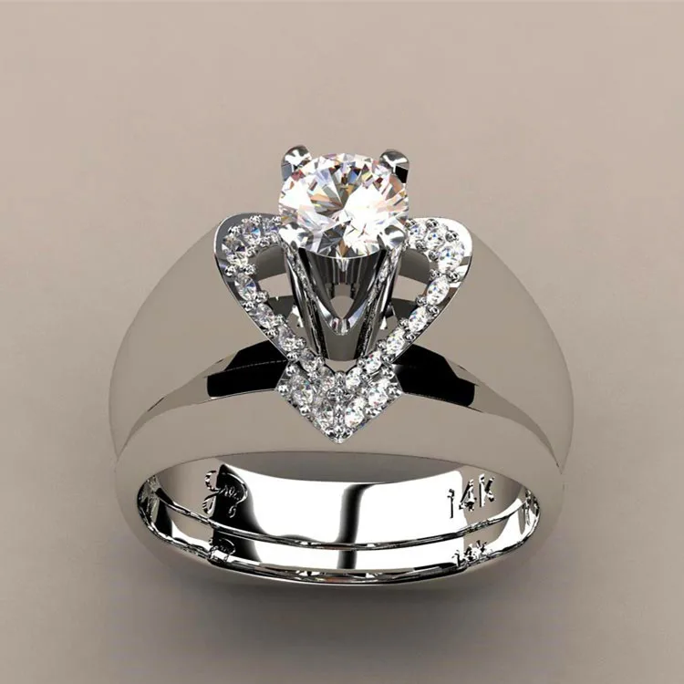 Брендовое женское Кристальное белое обручальное кольцо, набор, роскошное 925 Серебряное кольцо для помолвки с сердцем, винтажные Свадебные Кольца для женщин