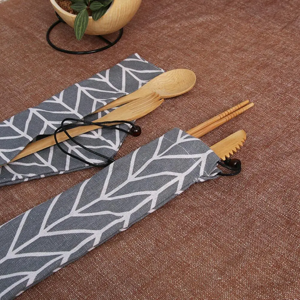 В японском стиле бамбуковое набор столовых приборов инновационные многоразовые бытовые бамбуковые столовые приборы портативная дорожная посуда с сумками для хранения