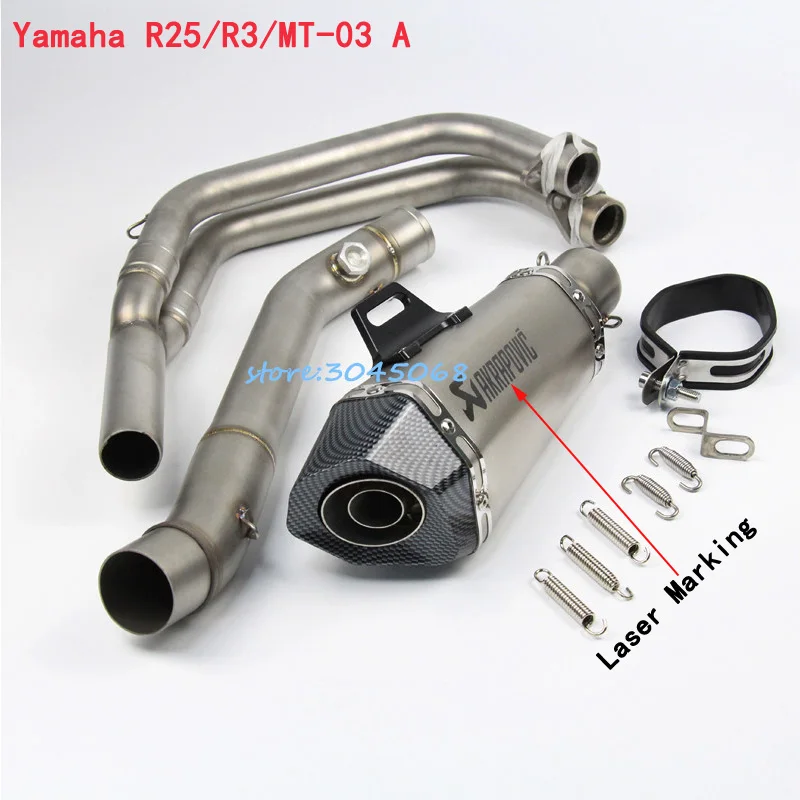 

Laser Marking Motorcycle Exhaust Full System Muffler Middle Pipe Link Pipe For Yamaha R25 R3 R30 Full Slip On Pipe Whole Set