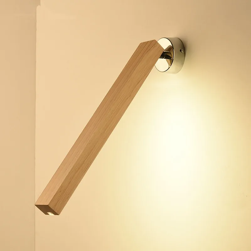 

Creative Wall Lamp 220v Modern Simple Led Bedroom Bedside Lamps Nordic Wooden Hotel Reading Light Long Wood Wall Sconce
