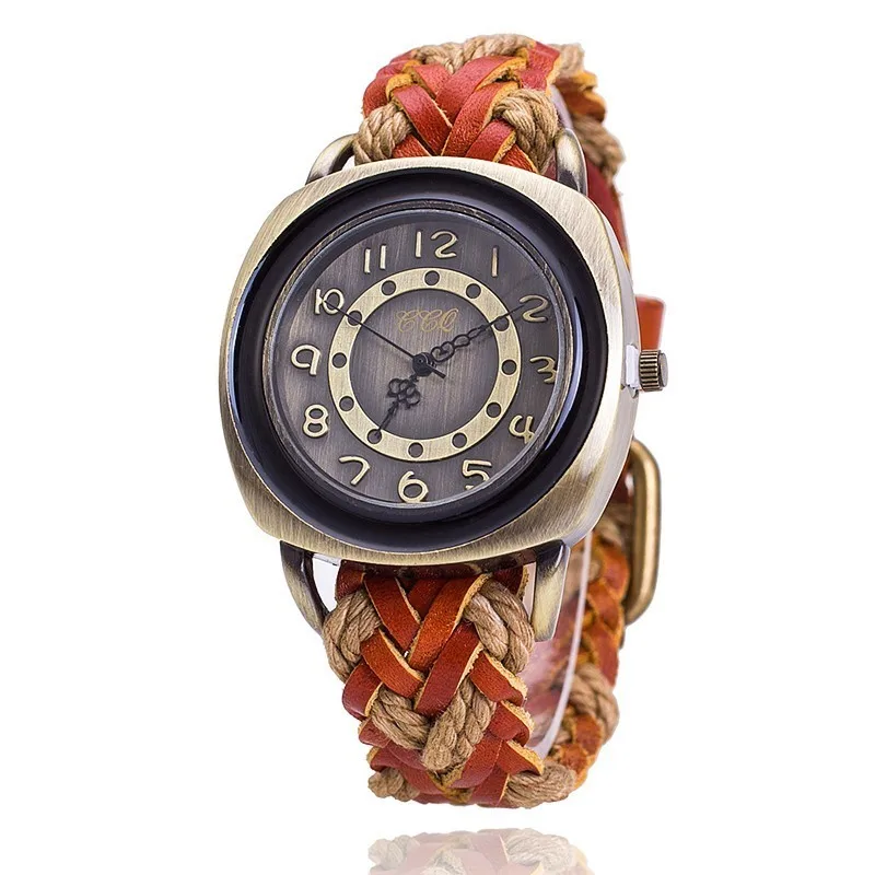 Горячие модные мужские и женские винтажные антикварные часы из натуральной кожи ремешок для часов Роскошные CCQ брендовые наручные часы для