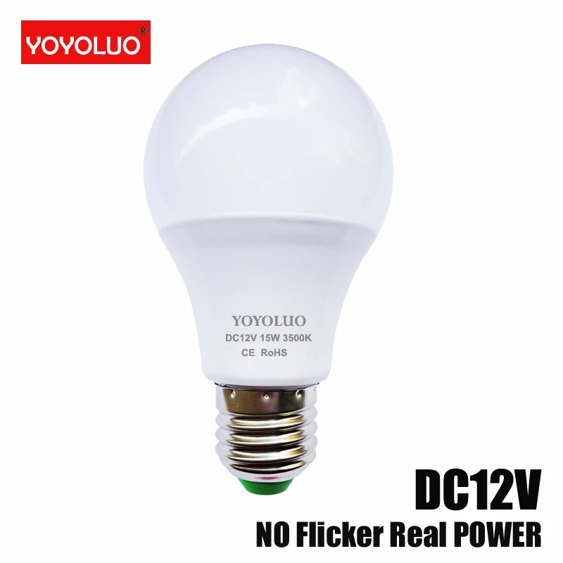 

[YOYOLUO] LED Bulbs 12V DC 15W 12W 9W 6W 3W E27 Cold Warm white LED Lamp Home Camping Hunting Emergency Outdoor Light lamparas