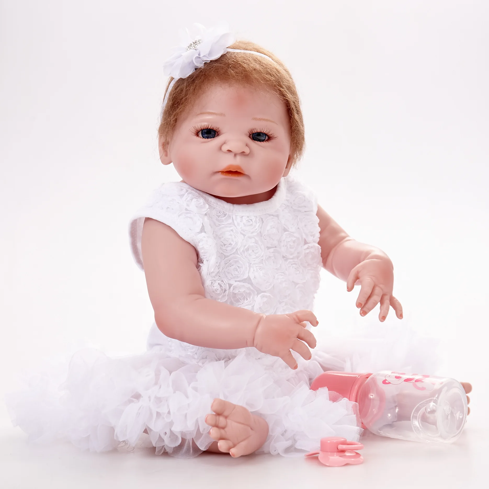 22" reborn dolls full body silicone reborn babies wig hair realistic
