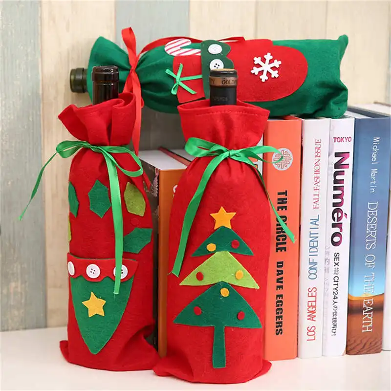 Christmas Wine Bottle Cover Table Decoration Christmas Gift Christmas Hats Cap Santa Claus Bottle Cover Xmas Party Gift #2o25 (10)