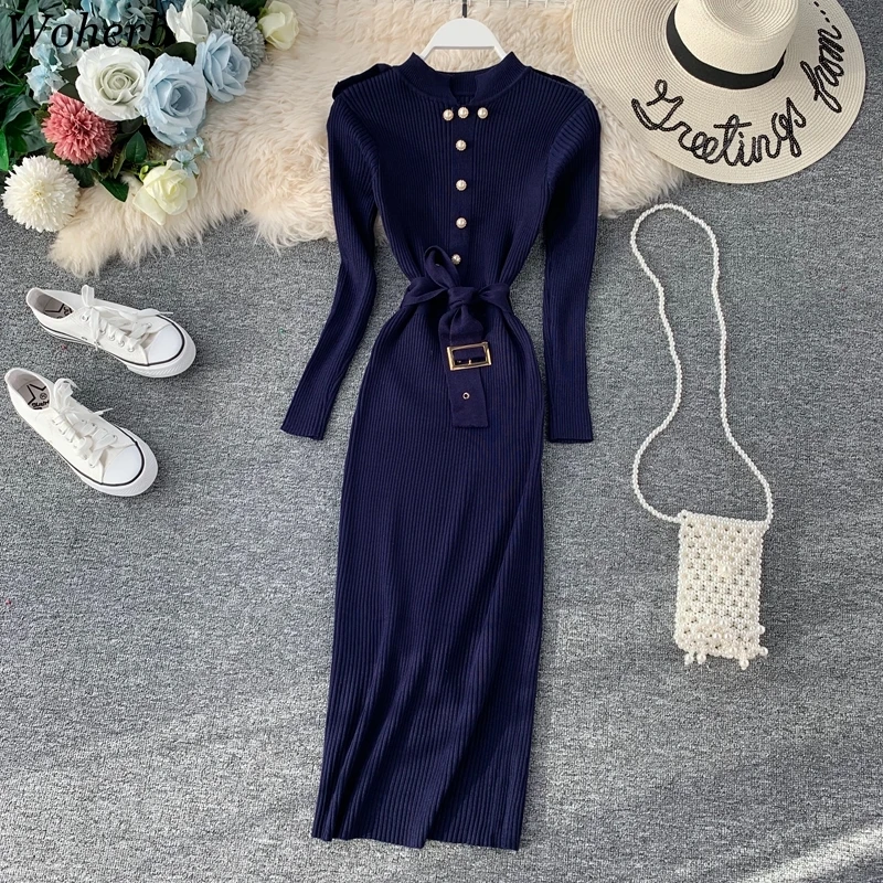 

Woherb Modis Long Knitted Dress Women Elegant Robe 2019 Autumn Winter Slim Bandage Sweater Dresses Ladies Casual Vestidos 22748