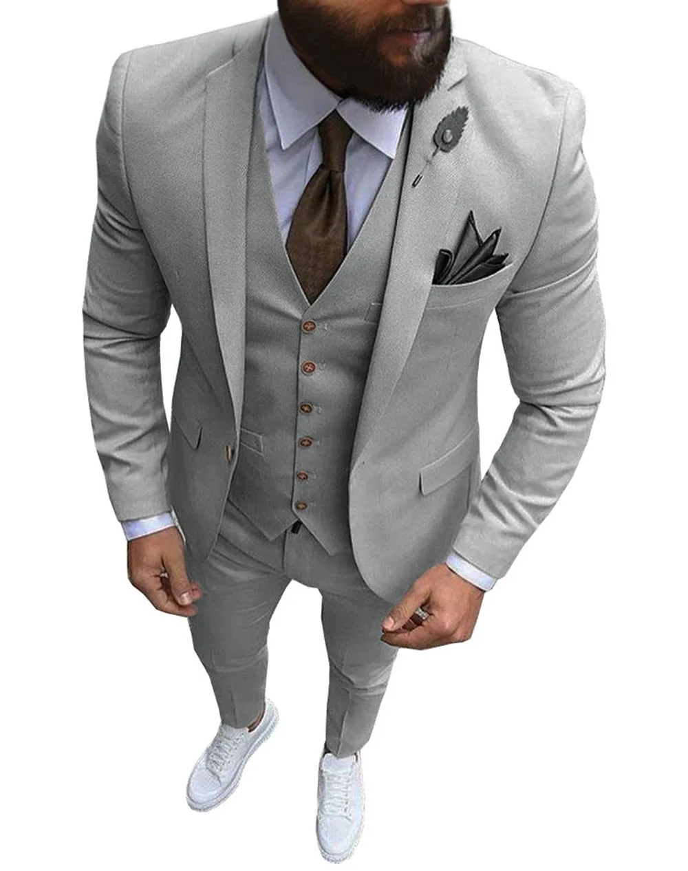 thumbnail image 1 of Nuevo traje rosa de 3 piezas para hombre, traje formal de negocios con solapa con muesca, esmoquin ajustado, chaqueta para padrino de boda (chaqueta + chaleco + pantalones), 1 of 5