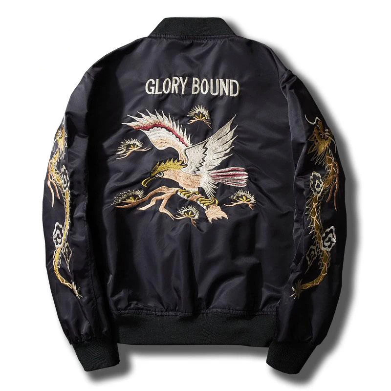 

Vintage embroidery basic jacket coat Autumn 2019 street MA1 black bomber jacket men baseball jackets sukajan L194