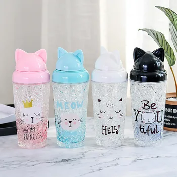 

400ml Water bottles Plastic Drinking Water With Cartoon Bottle Cover And Straw For Fruit Juice Milk Iced Coffee Juice Drinkware