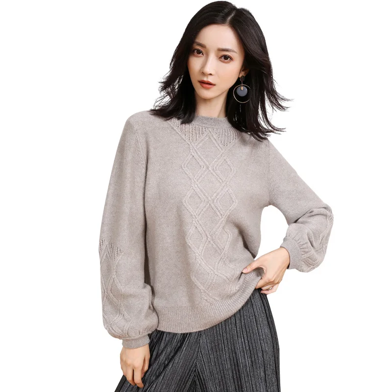 DILLY FASHION Women crew neck solid lantern sleeve winter cashmere knitted pullover sweater- GML7248 | Женская одежда