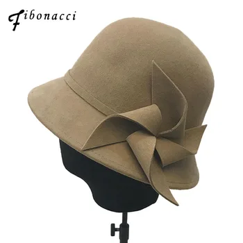

Fibonacci 2018 New Autumn Winter Windmill Female Fedoras Wool Felt Hats Women Fashion Simple Bucket Fedora Hat