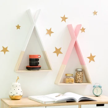 

Nordic Style Kids Baby Wooden Trigon Storage Book Shelf Home Room