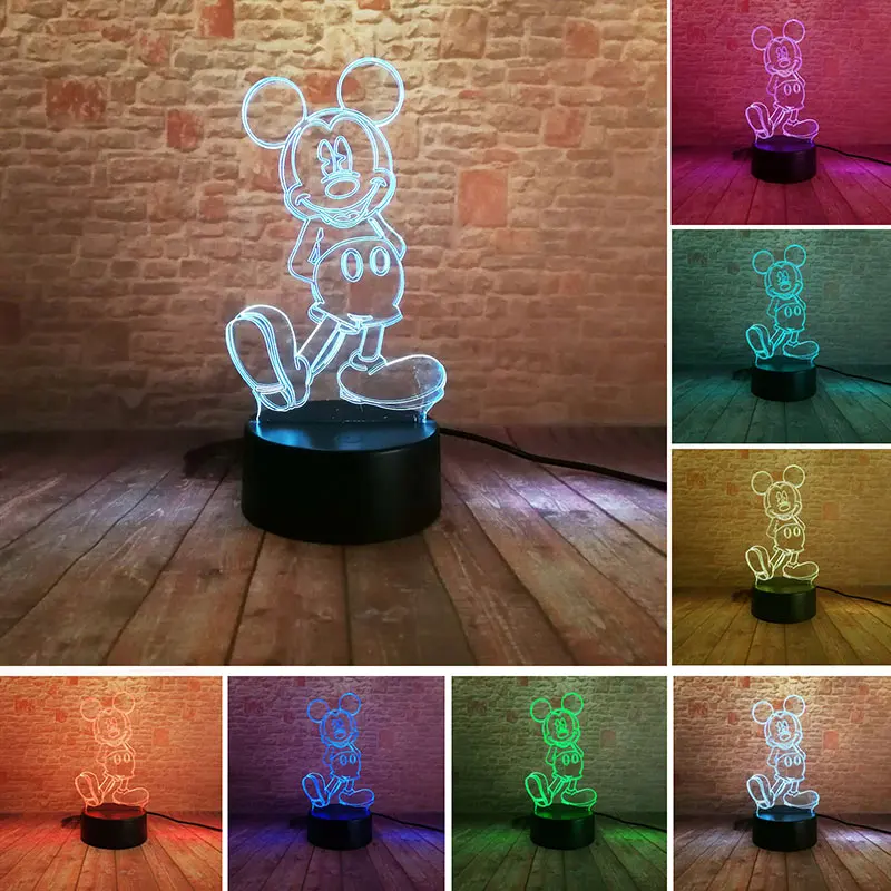 Kopen Lichtgevende Baby Mickey Brinquedo 3D Illusion LED Nachtlampje Kleurrijke Knipperlicht Mickey Mouse Anime Figuur Speelgoed
