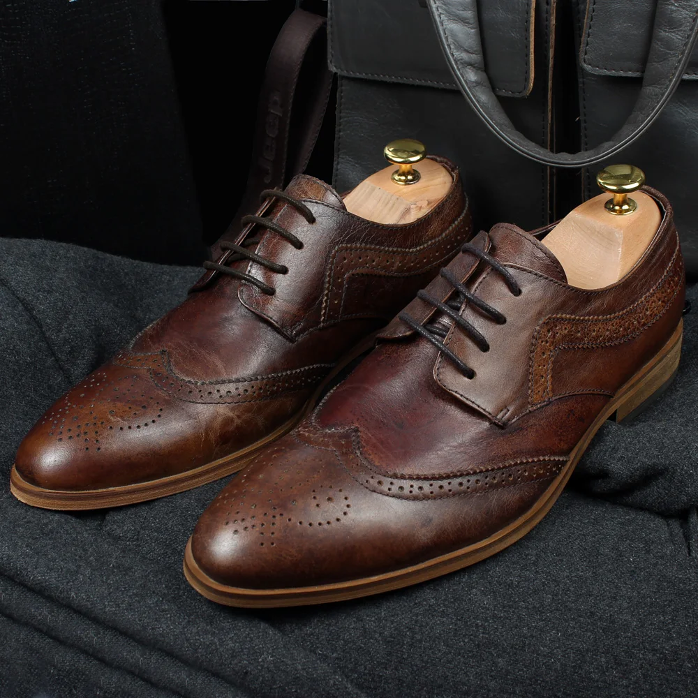 Одежда высшего качества Goodyear резные Обувь с перфорацией типа «броги» на Плоском Каблуке из натуральной кожи на плоской подошве и каблуке; модная мужской строгий деловой обуви