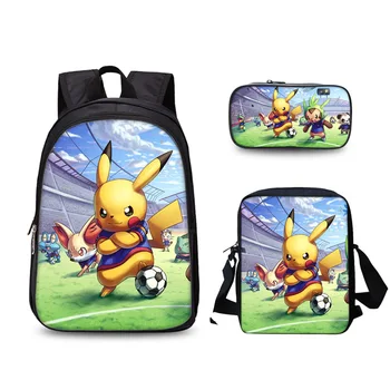

Anime Pokemon 3 Pcs Set School Backpack Children School Bags Pikachu Printing Pencil Case for Kids Mochilas plecak szkolny