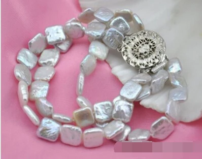 

huij 001135 3strands 8"11mm square white freshwater pearl bracelet