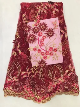 

embroidery nigerian tulle lace fabric 3d flower french Net Lace Fabric with beads for wedding dress