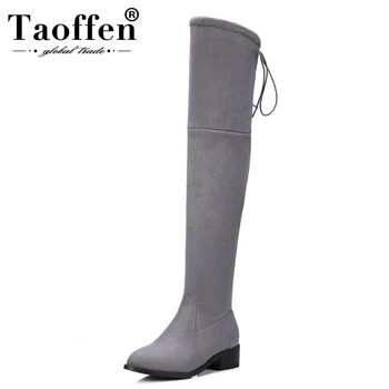 

Taoffen Fashion Casual Elastic Boots Shoes Women Stretch Low Heel Round Toe Comfortable Winter Over Knee Thigh Boot Size 33-43