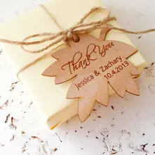 Пользовательские деревянные клен Осень Свадьба Спасибо подарок услуга Висячие бирки помолвка прием гостей в доме невесты сувениры пригласительные этикетки