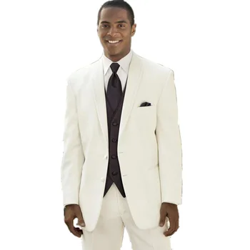 

2017 Custom Gentleman Two Buttons Ivory Men Suits Peak Lapel Best Man Groomsmen Wedding Groom Suits (Jacket+Pants+Vest)