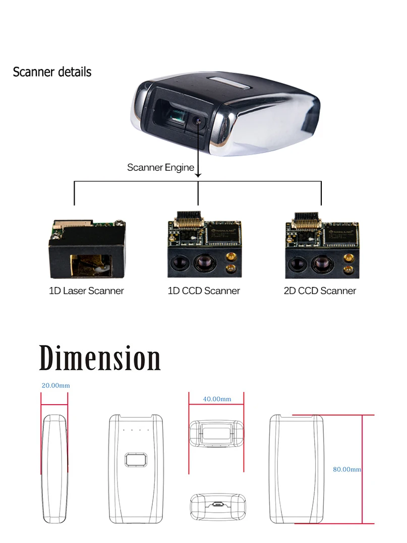 Scanner de Código de Barras Leitor de Código de Barras Móvel sem Fio para Ipad Mini Bluetooth Iphone Android Tablet pc Portátil Mão Scanner 1d 2d 7 1d 2d leitor de código de barras