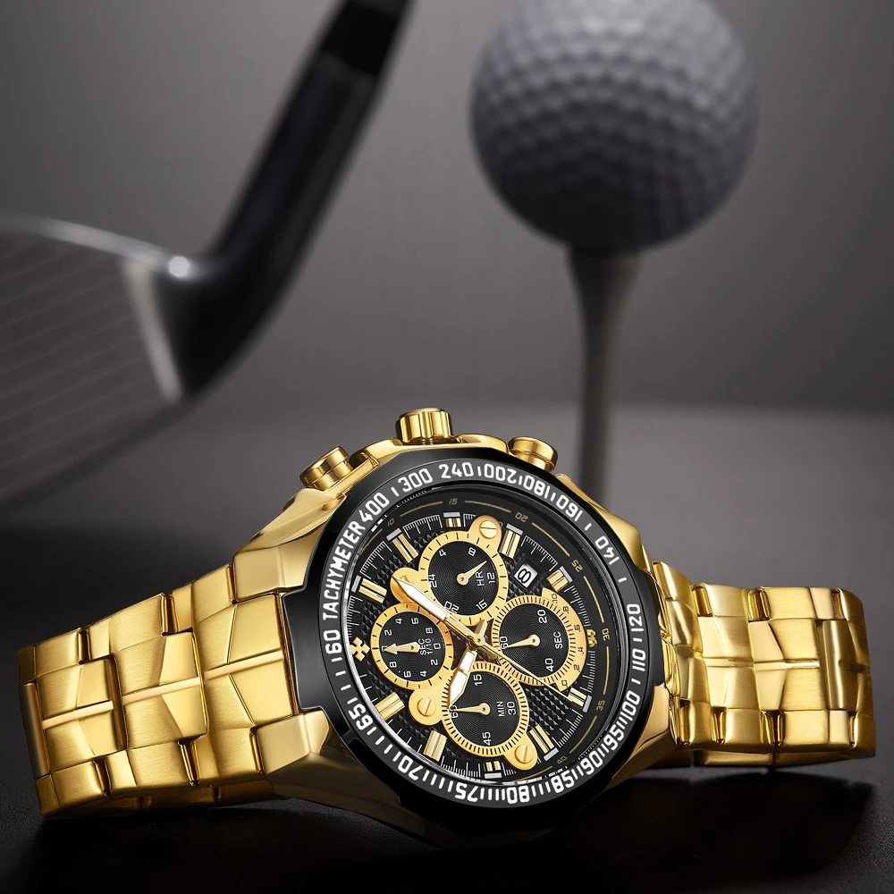  WWOOR Luxury Fashion Steel Strap Watch Men Quartz-watch Casual Male Sports Business Wristwatch Gold