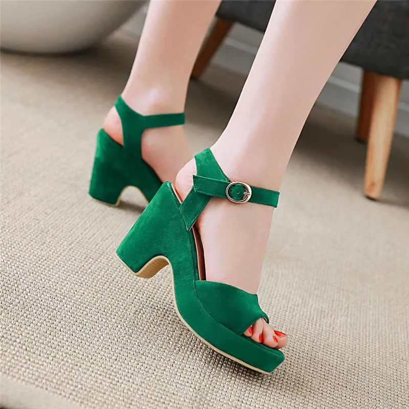 block heel green sandals