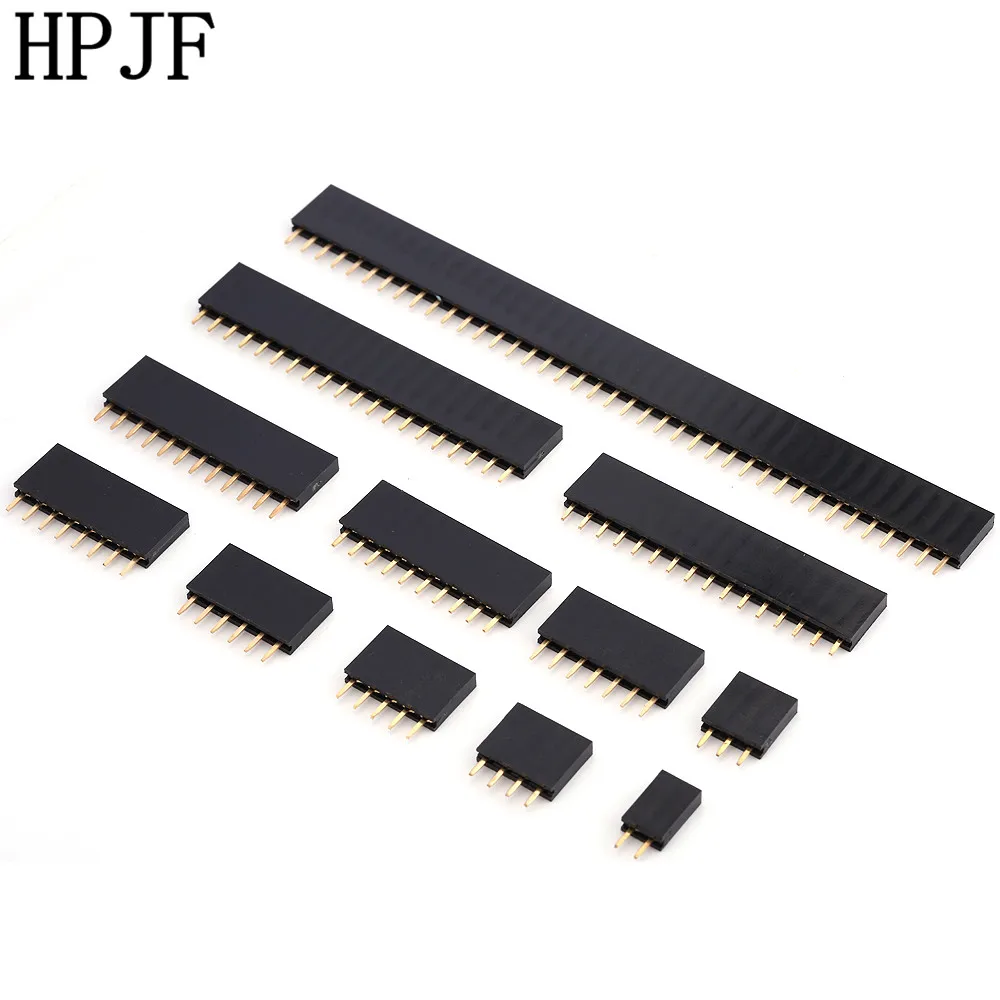 

Pitch 2.54mm Pin Stright Female Single Row Pin Header Strip PCB Connector 2/3/4/5/6/7/8/9/10/11/12/13/14/15/16/20/40 Pin