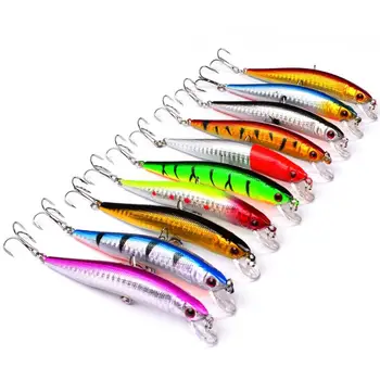 

10pcs/lot 10cm 8.5g Minnow Fishing Lure Crankbait Triple Hook Artificial Laser Hard Crank Bait for Striped Bass