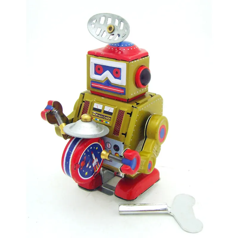 Classic Drum Playing Robot Wind Up Clockwork Vintage Reminiscence Children Kids Tin Toys With