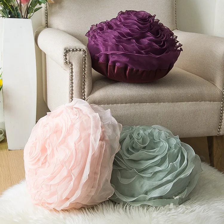 

Satin Rose Embroidery Cushion Lover Gifts Home Wedding Decoration Flower Pillow Hand Cushion
